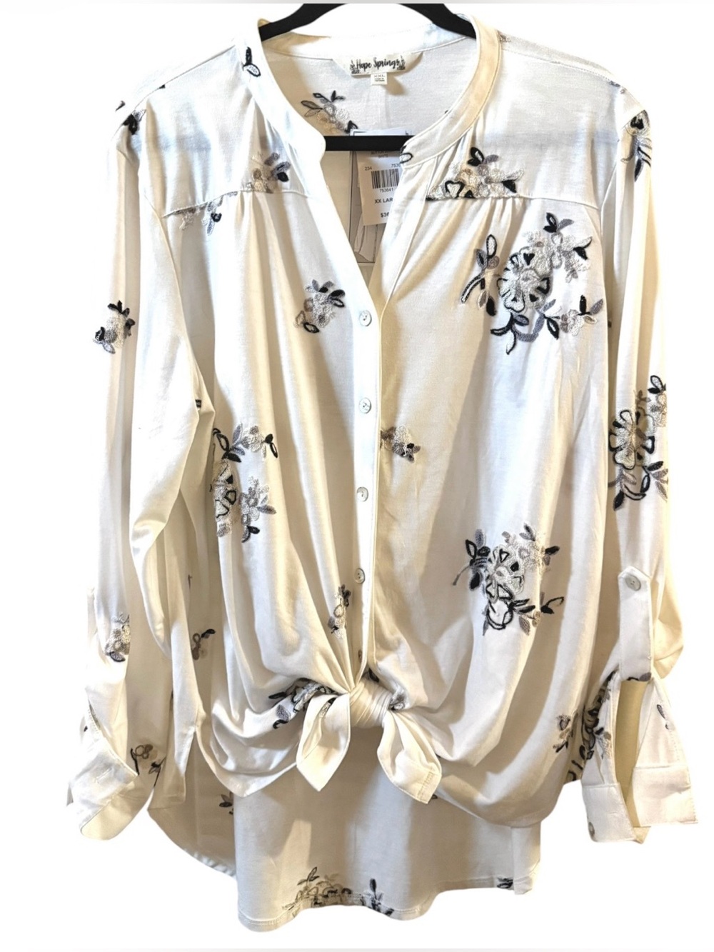 Hope Springs Women’s Floral Button Down /Roll Sleeve /Tie Front Blouse